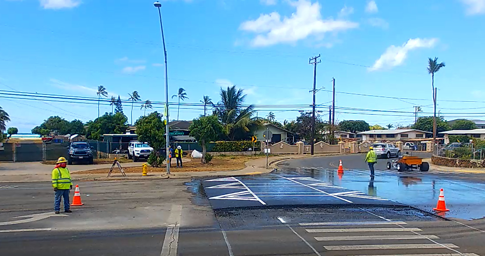 Photo of a raised crosswalk being installed.